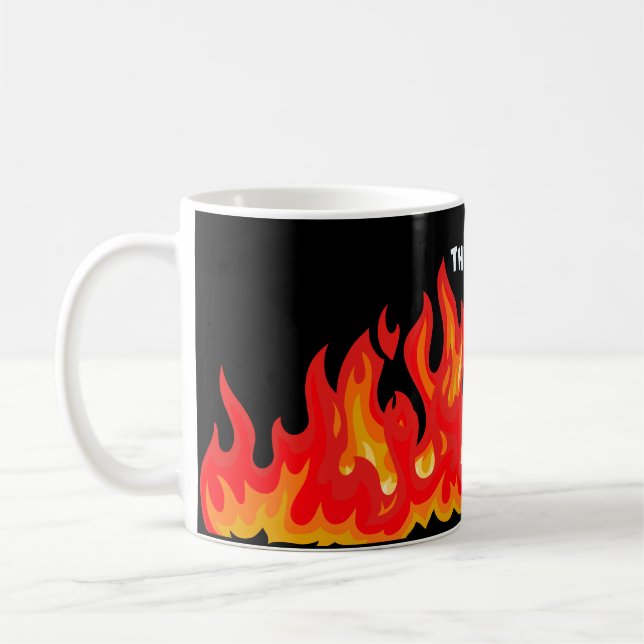 "Detta är bra" (vit + brand och lågor) Kaffemugg (Vänster)