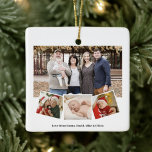 Detta är den säsong då skript 4-foto med Elegant s Julgransprydnad Keramik<br><div class="desc">Det här är det år då vi ska samlas | Vattenfärg Grey Gräs Cone Elegant Script Minimalist 4 Family Photo Collage Ornament. Alla texterna är i förväg ordnade så att du enkelt och snabbt kan anpassa dig med dina egna detaljer. Önska er alla Glad helg!</div>
