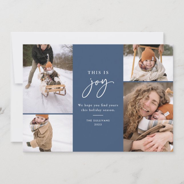 Detta är Joy Blue Minimalist Multi-Photo Julkort (Framsida)