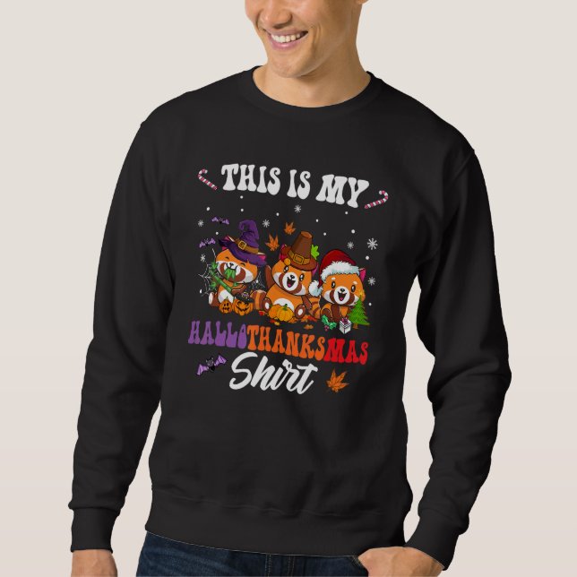 Detta Är Min Hallothanksmas Röda Panda Julhatt Jul Lång Ärmad Tröja (Framsida)