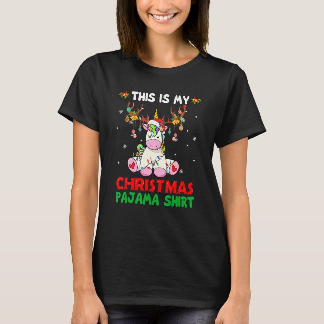 Detta Är Min Jul Pyjamas  Enhörning Julhatt Lig T Shirt (Framsida)