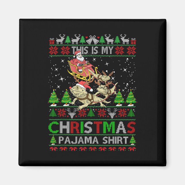Detta Är Min Jul Pyjamas Tröja Skäggig Drak S Magnet (Framsidan)