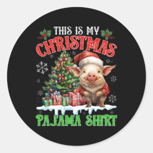 Detta Är Min Jul Pyjamas Tröja Tomte Gris Gård A Runt Klistermärke