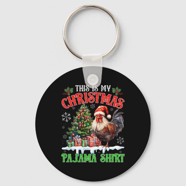 Detta Är Min Jul Pyjamas Tröja Tomte Kyckling Fa Nyckelring (Framsida)