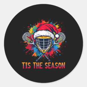 Detta är säsong Lacrosse Mask Santa Hat jul S Runt Klistermärke