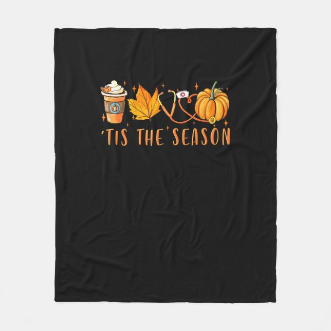 Detta är säsong Nurse Pumpkin Spice Höst löv Aut Fleecefilt (Framsidan)