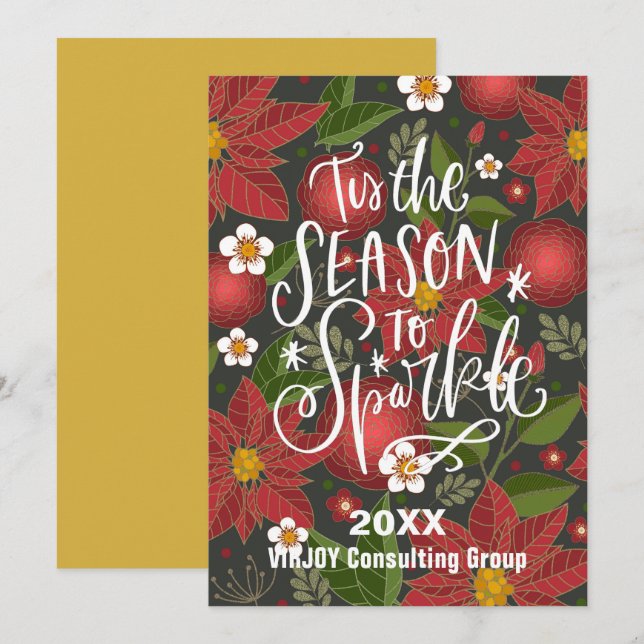 Detta är säsongen för Gnistra Red Poinsettia Busin Julkort (Fram/baksida)