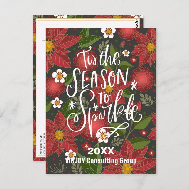 Detta är säsongen för Gnistra Red Poinsettia Busin Vykort (Fram/baksida)