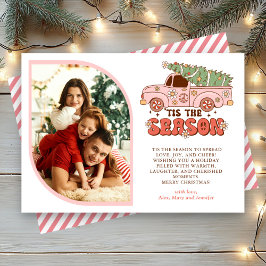 Detta är säsongen Groovy Rosa Lastbil Photo jul Julkort