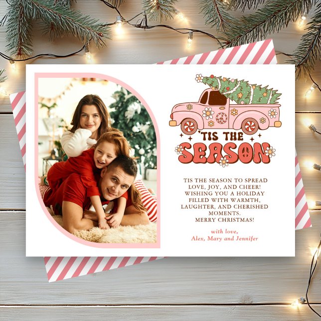 Detta är säsongen Groovy Rosa Lastbil Photo jul Julkort (Skapare uppladdad)