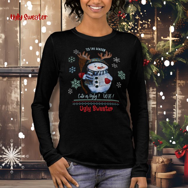 Detta är säsongsljud eller Ugly Snögubbe T Shirt (Tis the Season Cute or Ugly Snowman Tri-Blend Shirt)