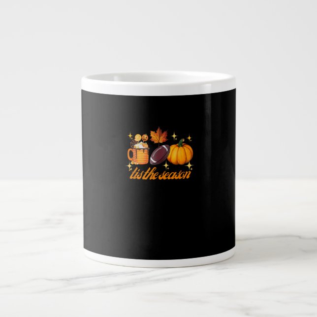 Detta är säsongspumpan Löv Latte Fall Thanksgivna  Jumbo Mugg (Framsidan)
