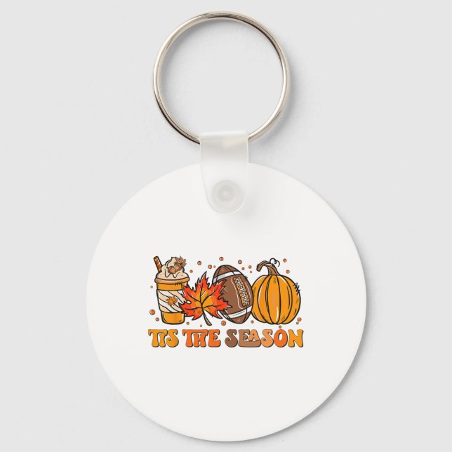 Detta är säsongspumpan Löv Latte Fall Thanksgivna  Nyckelring (Framsida)