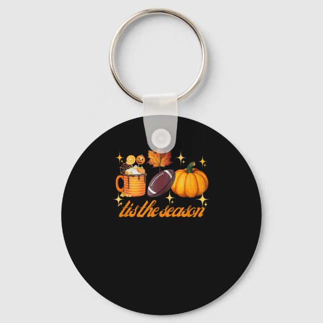 Detta är säsongspumpan Löv Latte Fall Thanksgivna  Nyckelring (Framsida)