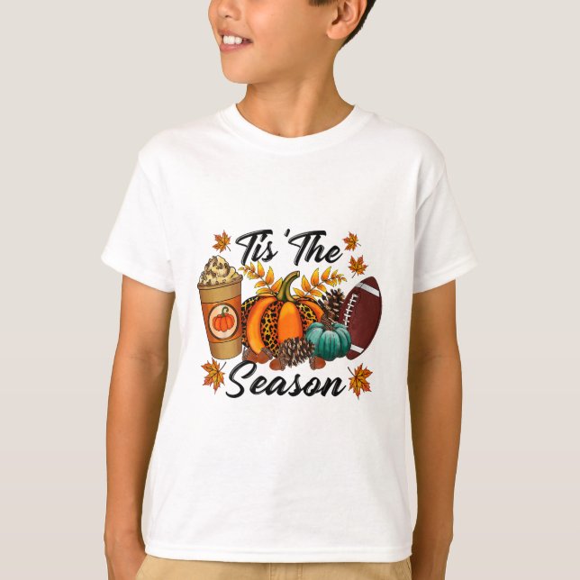 Detta är säsonspumpkin Spice Footbyll Höst löv T Shirt (Framsida)