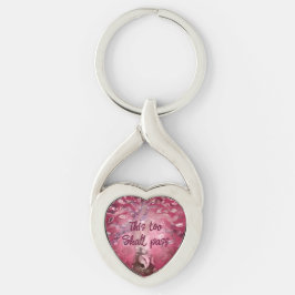Detta Kommer Också Att Förgå Abstrakt Träd Rosa Vi Twisted Heart Silverfärgad Nyckelring