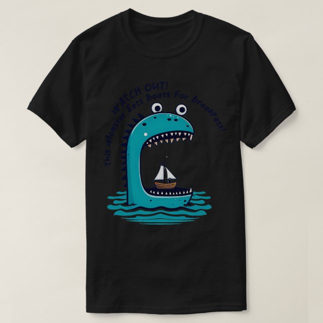 Detta monster äter båtar till frukost t shirt (Design framsida)