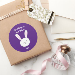 Detta Tillhör till Namn Bunny Rabbit Ansikte Lila Runt Klistermärke