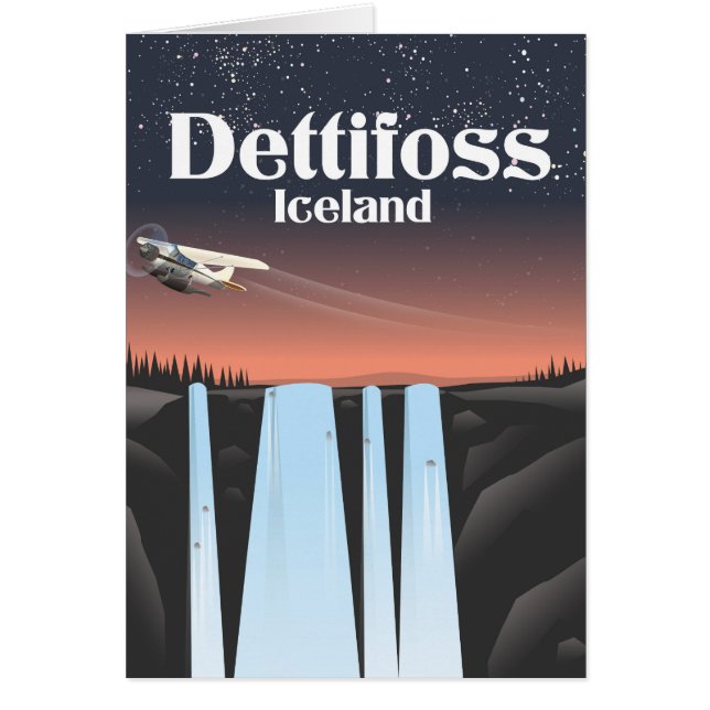 Dettifoss Island reseraffisch. Hälsningskort (Framsidan)