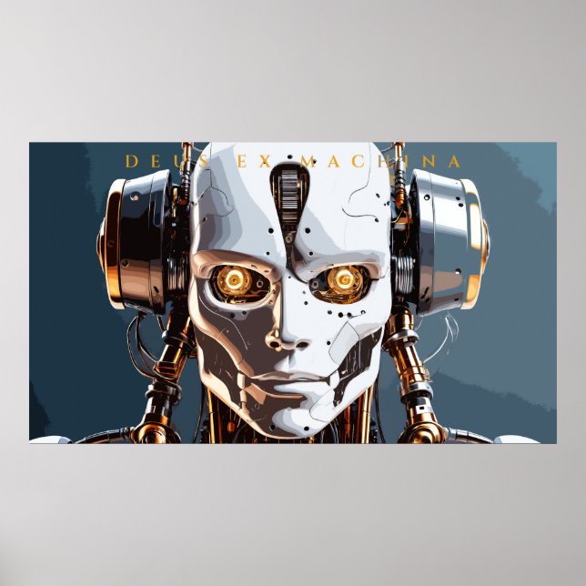 Deus Ex Machina White Gold Robot Portrait Poster (Framsidan)