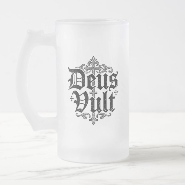 Deus Vult Korsfararkors Kristet Tatueringstil Frostat Ölglas (Vänster)
