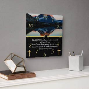 Deuteronomi 31:8 Christian Faith moutain sjö Fyrkantig Klocka