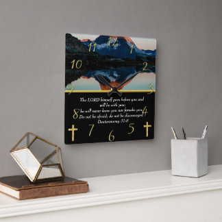 Deuteronomi 31:8 Christian Faith moutain sjö Fyrkantig Klocka