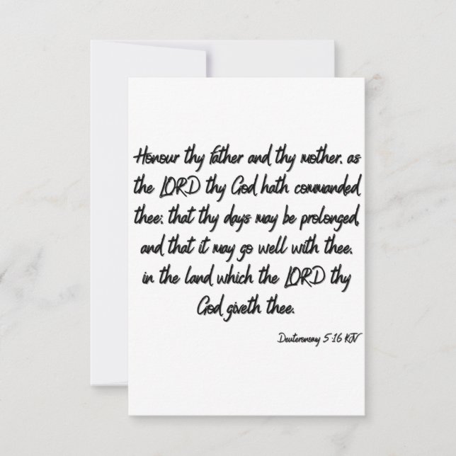 Deuteronomi 5:16 KJV Bible Verse Flat Hälsning Kort (Framsida)