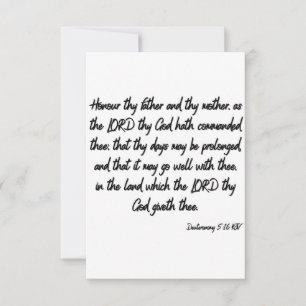 Deuteronomi 5:16 KJV Bible Verse Flat Hälsning Kort