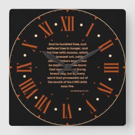 Deuteronomi 8:3 KJV Bible Verse Roman Numeral Fyrkantig Klocka