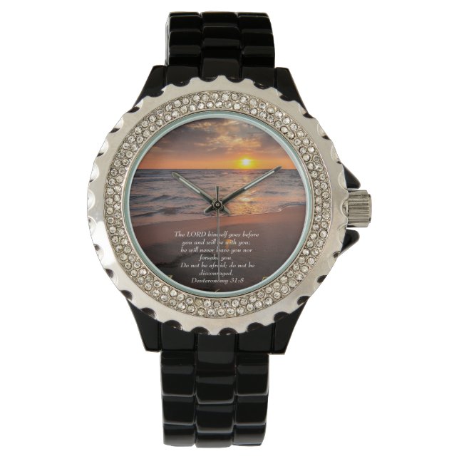 Deuteronomy 31:8 Kristet hav med solnedgång   Armbandsur (Framsida)