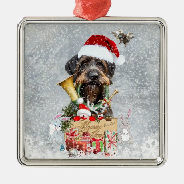 Deutsch Drahthaar, God jul! Julgransprydnad Metall (Framsidan)