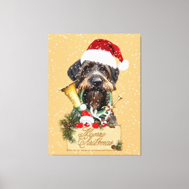 Deutsch Drahthaar, God jul! Nätknapp Canvastryck (Framsida)