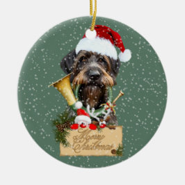 Deutsch Drahthaar, God jul! Nätknapp Julgransprydnad Keramik