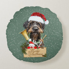 Deutsch Drahthaar, God jul! Nätknapp Rund Kudde