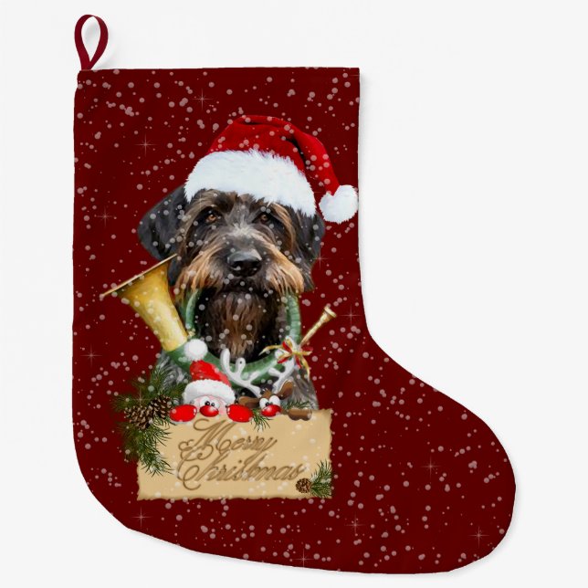Deutsch Drahthaar, God jul! Nätknapp Stor Julstrumpa (Framsidan)