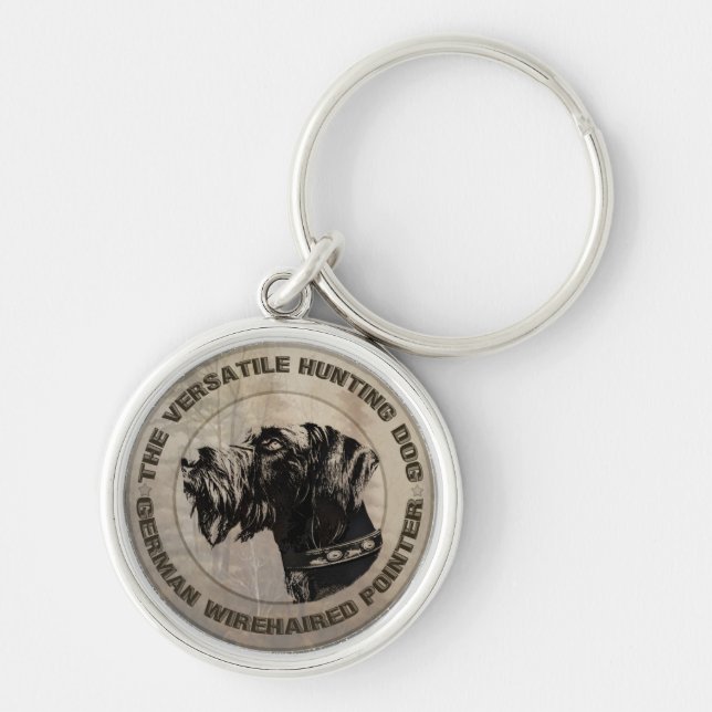 Deutsch Drahthaar Rund Silverfärgad Nyckelring (Framsidan)