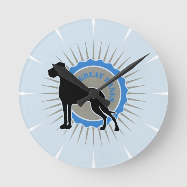 Deutsche Dogge auf blau elegant Rund Klocka (Framsida)