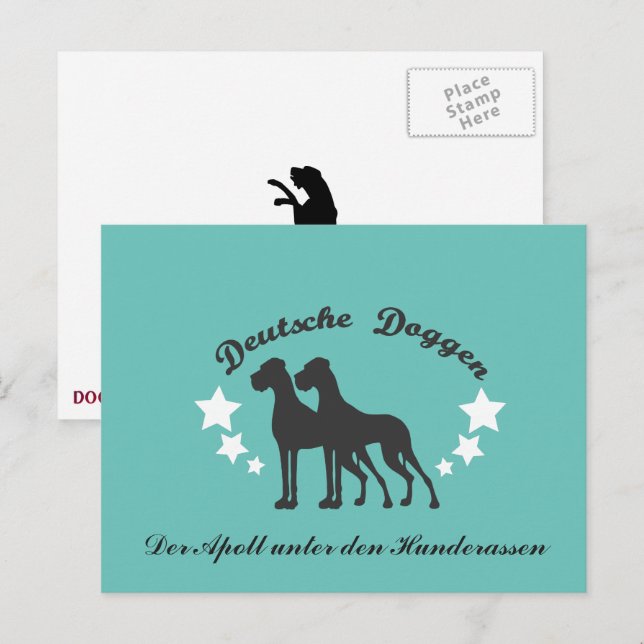 Deutsche Doggen Beschriftet Vykort (Fram/baksida)