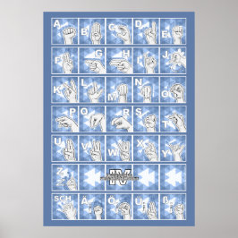 Deutsches Fingeralphabet 4 - blau / Poster