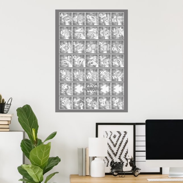 Deutsches Fingeralphabet 4 - grau / Poster (Hemmakontoret)