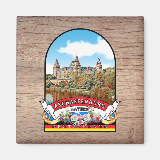 Deutschland Aschaffenburg Vintages Souvenir Magnet (Framsidan)