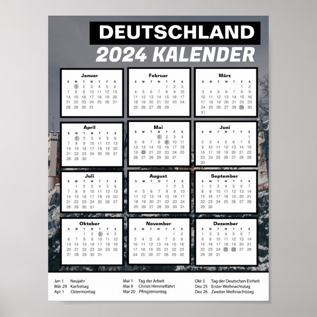 Deutschland Kalender Herunterladen 2024 Pdf German Poster (Framsidan)