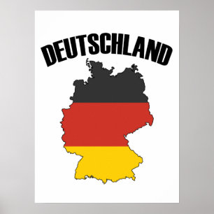 Deutschland Karta - Tyska Flagga - Tysklanda resor Poster