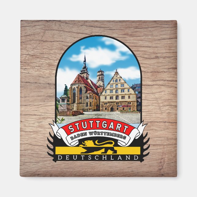 Deutschland Stuttgart Vintage souvenir Magnet (Framsidan)