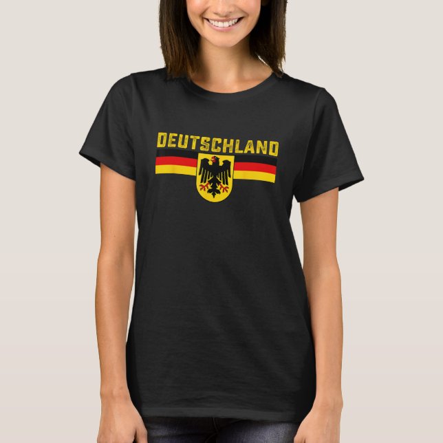 Deutschland Tyskland Flagga Eagle German National  T Shirt (Framsida)