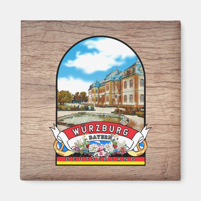 Deutschland Würzburg Vintages Souvenir Magnet (Framsidan)