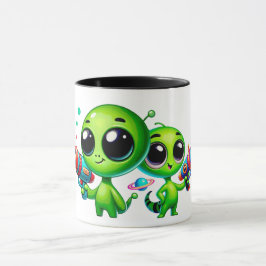 Deux aliens mignons avec des pistolets. mugg