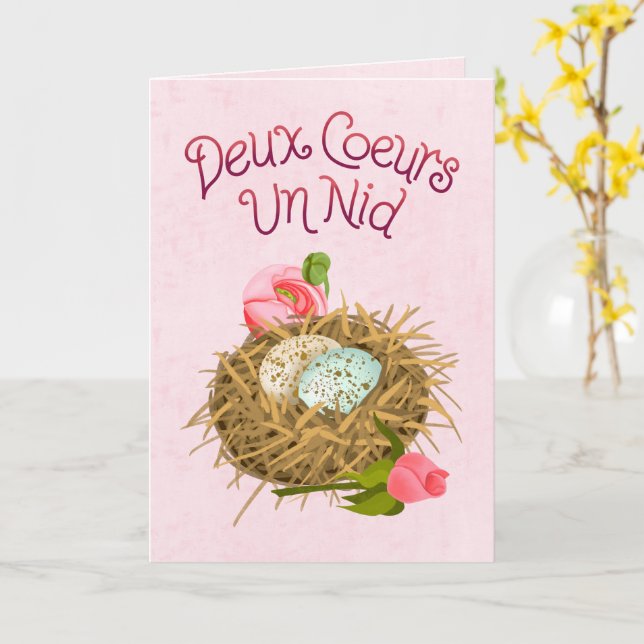 Deux Coeurs Un Nid - Two Hearts One Nest French Kort (Gul blomma)