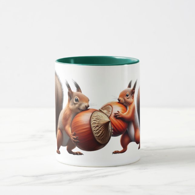 Deux écureuils se croisent avec leurs noisettes. mugg (Center)